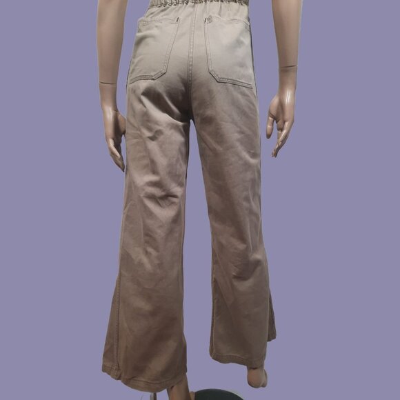 Vintage 70s Jumpsuit Flare Wide Leg Size S Utility Flight Suit Beige Full Zip - Picture 9 of 10